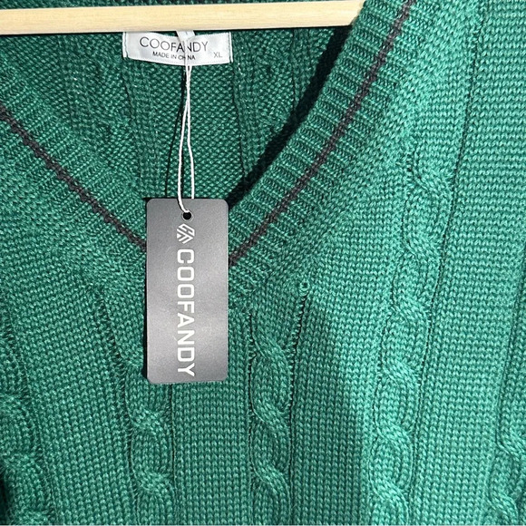 Coofandy V Neck Sleeveless Knitted Pullover Vest Sweater Green Size XL - Picture 3 of 10